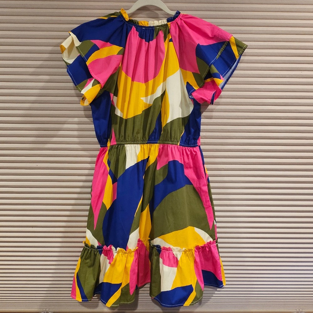 Sugarlips Rio Abstract Poplin Geometric Print‎ Cotton Mini Dress M Multi-color - Picture 7 of 8